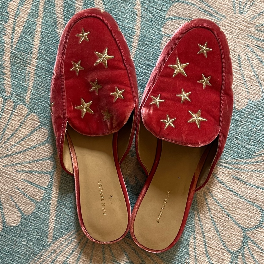 Ann Taylor Red Velvet Stars Slip-On Loafers